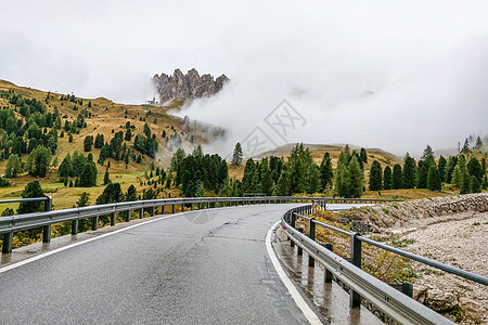 在雾雾的清晨 山地路视线植物群薄雾荒野农村蓝色森林环境旅行场景场地图片