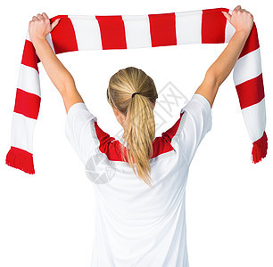白色欢呼队的美足球粉丝球衣运动条纹女性女士影棚围巾活力支持者观众图片