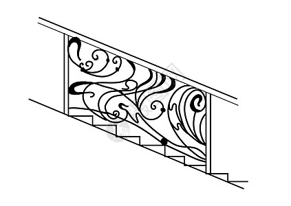 伪造的栅栏 铁栅栏 锻造是艺术 卷发 优雅的楼梯栏杆 金属和铁 草图图片