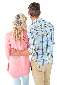 有吸引力的一对情侣站着看女性感情夫妻男性长发休闲潮人服装男人男朋友图片