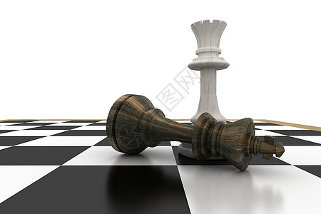 白国王站立在堕落的黑皇后之上白色领导绘图竞赛游戏黑色国王女王战术棋盘图片
