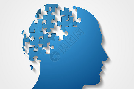 Blue jigsaw头顶 有缺失的碎片解决方案插图绘图拼图智力计算机蓝色白色背景图片
