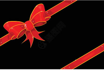红色包裹在黑色背景上俯冲插图展示丝绸礼品标签包装丝带缎带蝴蝶结火花图片
