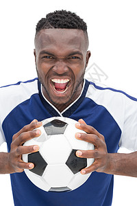 足球运动员喊叫的肖像尖叫支持者运动扇子活动焦虑男性播放器蓝色黑色图片