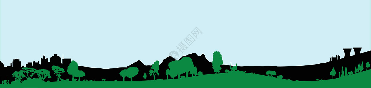 绿色树木繁茂的前景与蓝色 Sk插图爬坡木头衬套艺术品艺术绘画林地灌木丛刷子图片