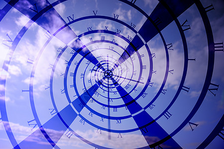 数字生成的罗马数字时钟 vorte涡流天空螺旋绘图蓝色计算机插图图片