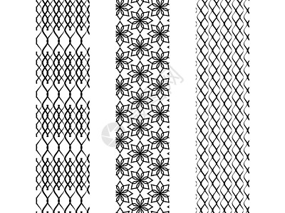 三个简单的单色无缝图案 编织结花和波浪图片