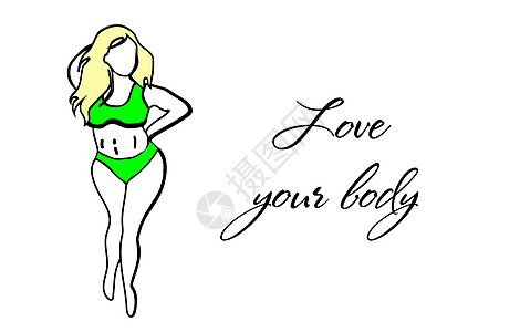 爱惜身子 身体积极的概念 接纳自己 穿泳装的胖女人 动机铭文图片