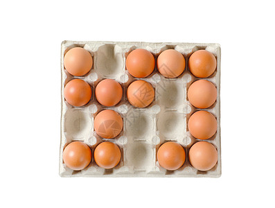 鸡蛋包装纸箱中的新鲜棕色鸡蛋高架食物纸盒鸡蛋盒视图包装背景
