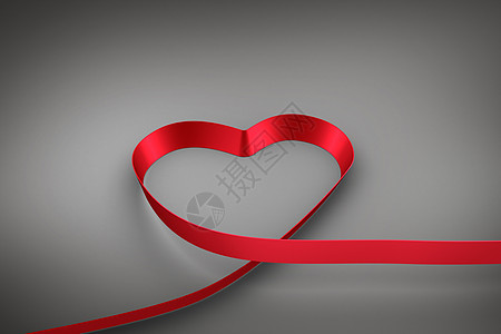 红丝带的心脏形状计算机情人灰色插图红色绘图背景图片