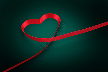 红丝带的心脏形状情人绘图红色绿色插图计算机黑色图片