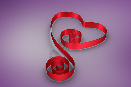 红丝带的心脏形状计算机绘图紫色情人插图红色背景图片