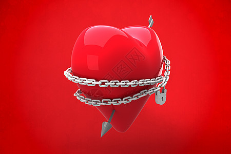锁心的复合图像浪漫红空挂锁计算机绘图链式情人锁定背景图片