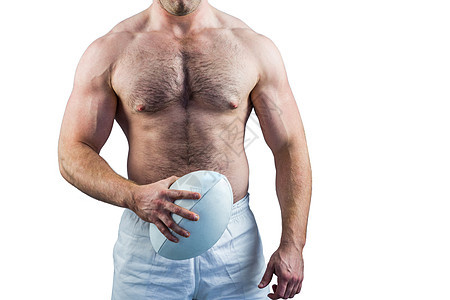不穿白领球的橄榄球运动员拿着球运动体育专注肌肉播放器男性膀子二头肌男人竞技图片