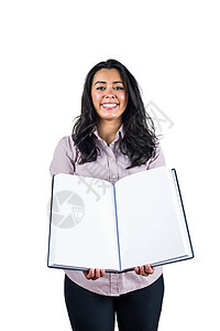 商业妇女对业务分类账的看法头发广告工作室女士混血人士棕色长发微笑双手图片