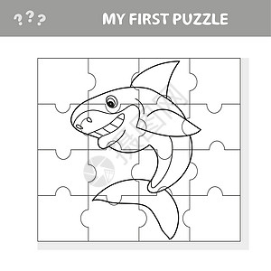 为学龄前幼童玩的  有趣的鲨鱼  拼字游戏快乐拼图谜语蓝色动物健身房正方形贴花孩子们卡通片图片
