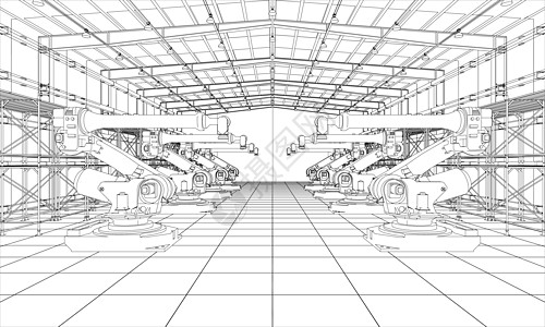 具有工业机器人操纵器的工厂机器技术商业蓝图力学工业仓库工程生产机械图片