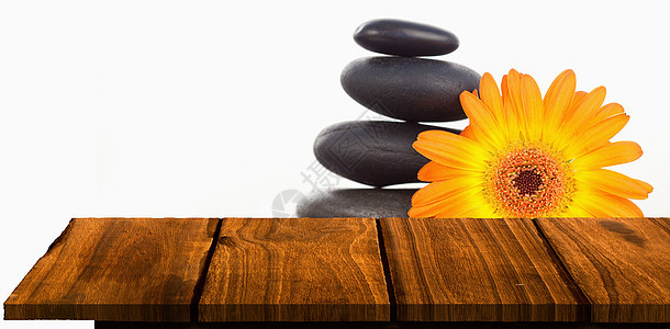 木制地板复合图像生活岩石橙子香薰广告蜡烛木头治疗奢华花瓣图片