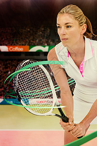 运动员打网球的复合图像人群球拍计算机地面辉光绘图女性头发播放器运动服图片