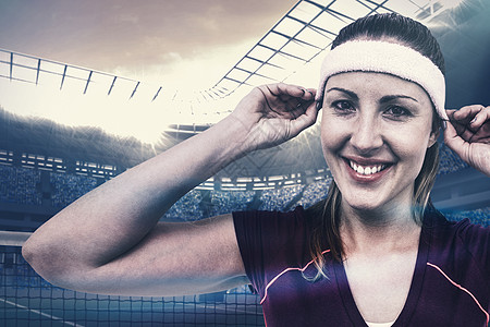 身戴头带和手腕带的女性运动员综合形象动画片头巾运动服辉光运动支持者爱好微笑人群力量图片