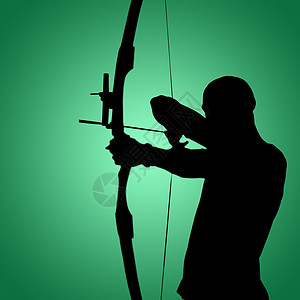 白种背景射箭人面部观景的复合图象 在白色背景下练习射箭竞赛竞技男性男人运动肌肉黑色拉伸手臂绿色图片