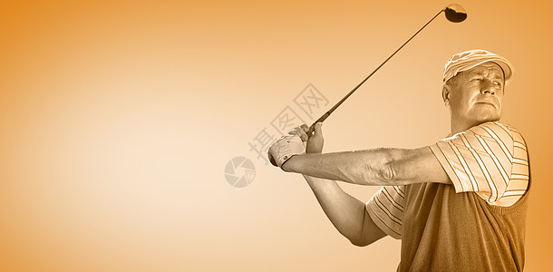 运动员打高尔夫球的复合形象服装灰色绘图数字高尔夫专注计算机闲暇橙子休闲图片