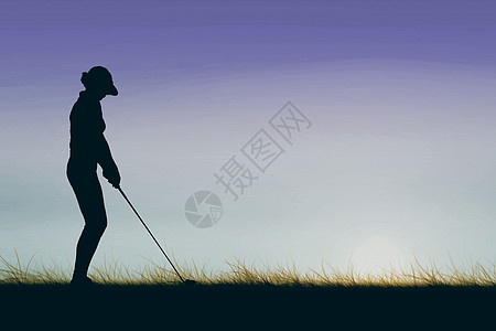妇女打高尔夫的复合形象爱好竞赛女性蓝色运动员场地高尔夫球服高尔夫球专注闲暇图片