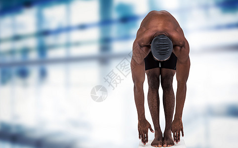游泳运动员的复合图像准备下潜水池铁人拉伸爱好游泳池训练泳帽能力男性闲暇图片