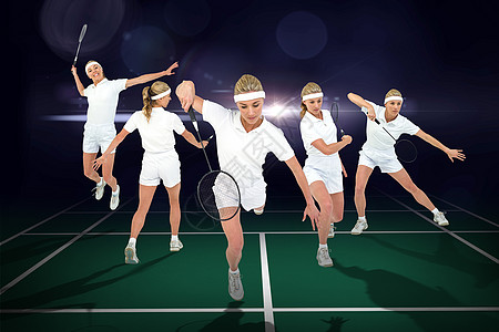 羽毛球运动员打羽毛球的合成图像奉献女性投掷运动活动竞赛体育场训练球拍选手图片