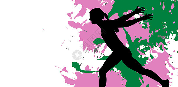体育女运动员完成跑步的复合形象赛跑者终点女士计算机运动绘图短裤紫色双臂飞溅图片