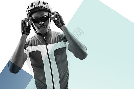 骑自行车者的复合图像正在形成男性运动山地娱乐踪迹活动勘探越野太阳镜冒险家图片