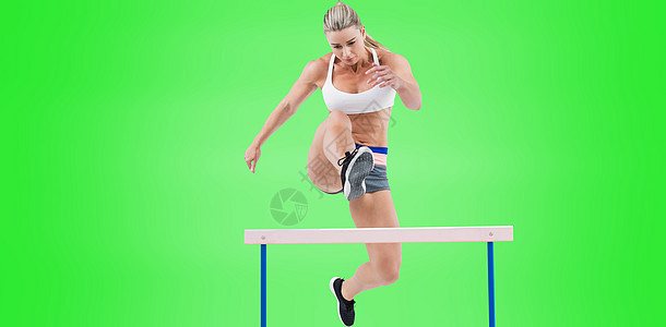 女运动员跳跃跳远金发女郎跨栏女性选手训练运动服跑步运动游戏图片
