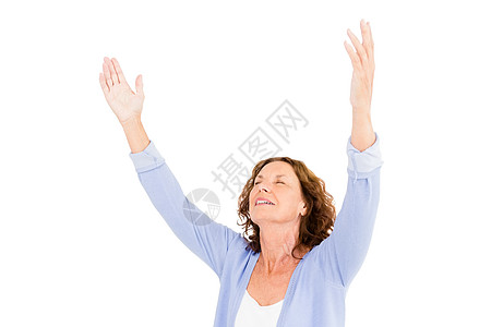 收紧成年女子的近身 在祈祷的时候举起手来图片