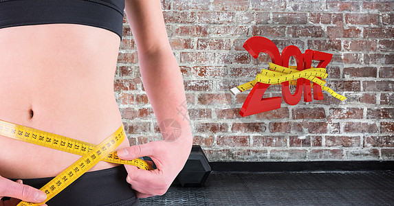 腰部与3D 2017年相比 妇女中段体重比3D 2017年重量娱乐力量饮食新年健身闲暇工作室插图计算机图片