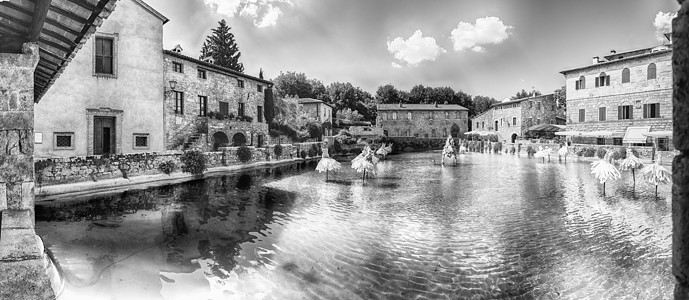 意大利镇中世纪热浴池建筑学村庄房子健康石头建筑游泳弹簧农村温泉图片