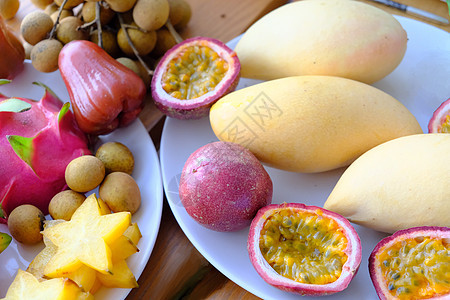 混合热带水果长豆 芒果 玫瑰苹果 龙果 卡图片