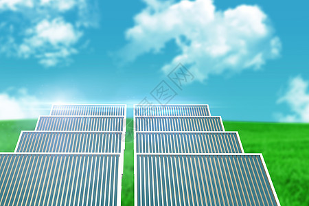 太阳能电池板与地貌景观对比的复合图像图图片