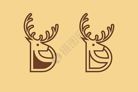 鹿标志线条艺术风格的字母 D 简约极简主义鹿图标现代羚羊标志设计图片