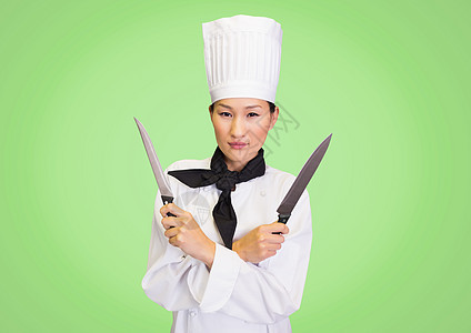 绿色背景的刀具厨师图片