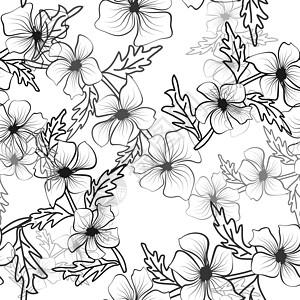 白色背景上花朵的黑色轮廓 花卉纹理重复现代图案 无缝图案瓷砖 现代黑色花朵轮廓适合任何用途的出色设计艺术包装卡片植物学植物群装饰图片