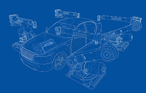 机动车组装 韦克托技术生产工厂输送带工程引擎草图车辆机器运输图片