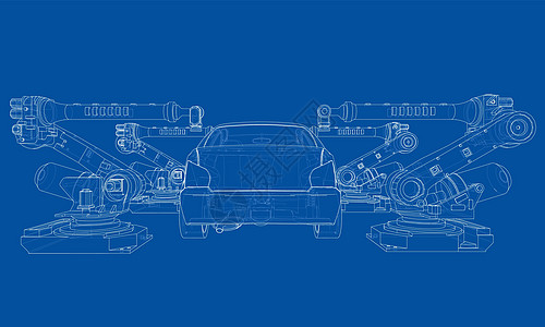 机动车组装 韦克托科学机器自动化草图机械汽车引擎植物发动机蓝图图片