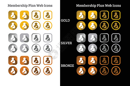 会员计划 web 图标设计在金银和铜牌商业文档公司资格社区网络家庭层次成员品牌图片