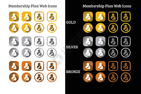 会员计划 web 图标设计在金银和铜牌商业文档公司资格社区网络家庭层次成员品牌背景图片