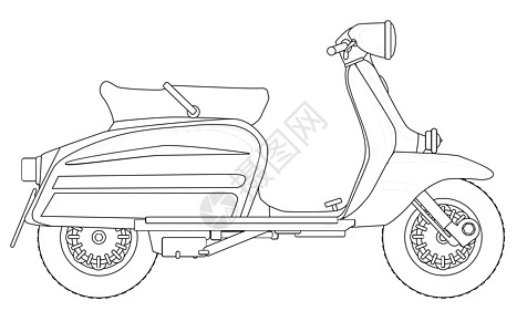 Scooter 大纲绘图摩托车艺术蓝色卡通片红色模组绘画运输自行车白色图片