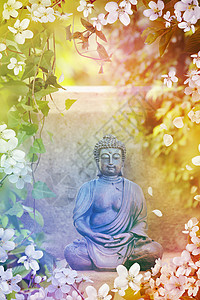带有藤树的佛花雕像植物金子精神艺术寺庙竹子宗教佛教徒文化雕塑图片