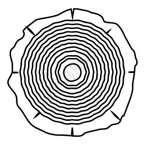 砍树木环树干木材木质纹理图标轮廓黑色矢量插图平面样式图像图片