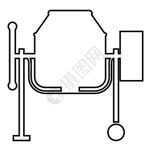 混凝土搅拌机水泥机图标轮廓黑色矢量插图平面样式图像图片