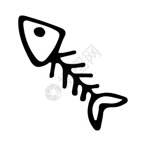黑色和白色涂鸦素描 有头的鱼骨架尾巴骨头草图绘画插图图片