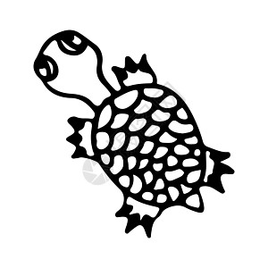 鱼眼上海黑色和白色涂鸦素描龟图插画